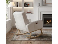 Sillón Balancín|Mecedora Relax, Reposabrazos, Bolsillos, Patas de Madera, Terciopelo Teddy, 150 kg