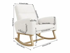 Mecedora, sillón relax, con bolsillos y patas de madera, terciopelo Teddy beige Blanco New