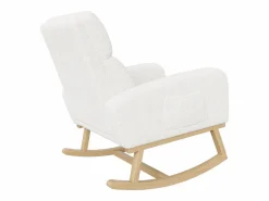 Mecedora, sillón relax, con bolsillos y patas de madera, terciopelo Teddy beige Blanco New