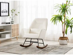 Mecedora tapizada en terciopelo con soporte lumbar, ideal para sala de estar y guardería, color Beige Sale