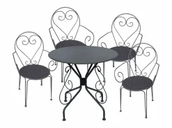 Mesa + 4 sillones jardín estilo hierro forjado gris - GUERMANTES^MYLIA