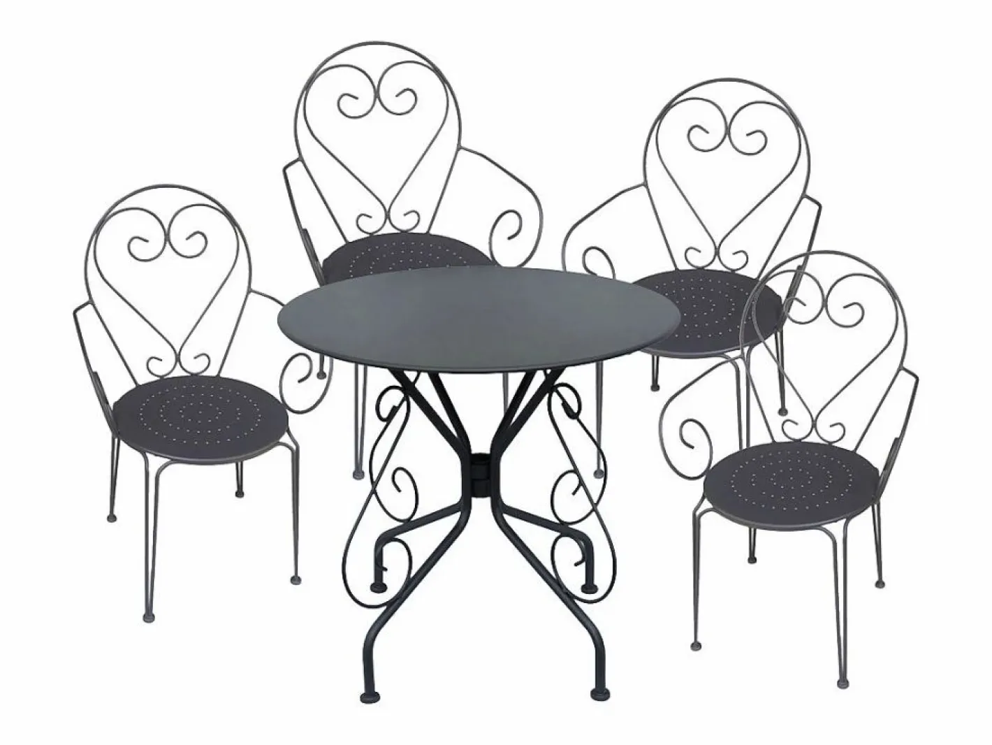 Mesa + 4 sillones jardín estilo hierro forjado gris - GUERMANTES^MYLIA