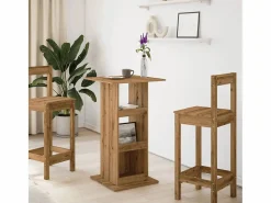 Clicnbuy Mueble Bar|Mesa alta bar con almacenaje madera roble artisian 60x60x102 cm