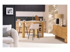 Miliboo Mesa alta con almacenaje de madera maciza de mango 90 cm LOBIO Beige Clearance
