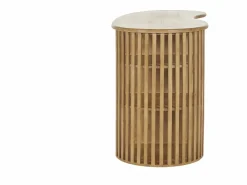 Miliboo Mesa alta con almacenaje de madera maciza de mango 90 cm LOBIO Beige Clearance