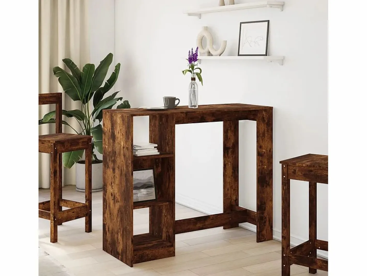 Clicnbuy Mesa alta con estante roble ahumado 124x46x103,5 cm Marru00f3n Sale