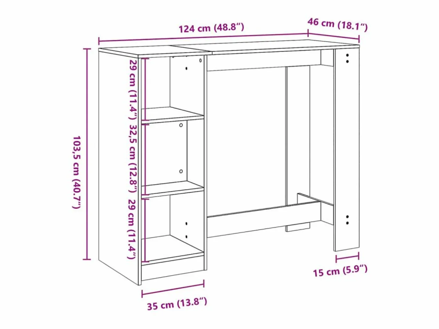 Clicnbuy Mesa alta con estante roble ahumado 124x46x103,5 cm Marru00f3n Sale