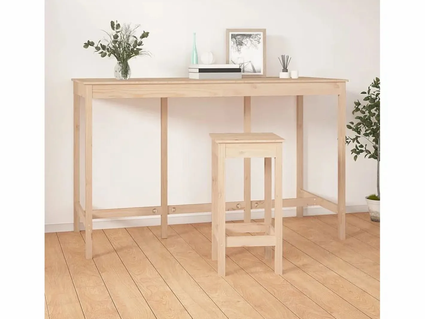 Clicnbuy Mesa alta de bar de madera maciza de pino 180x80x110 cm Marru00f3n Discount