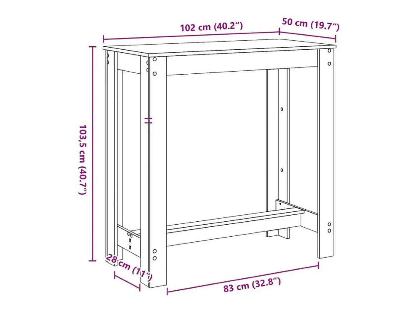 vidaxl Mesa alta de bar madera ingeniería blanca 102x50x103,5 cm Blanco Outlet