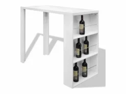 Clicnbuy Mueble Bar|Mesa alta de cocina con estantes para botellas blanca brillante