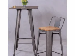 Nest Dream Mesa alta industrial en acero envejecido y madera oscura - Bistro - Antique Gris antracita