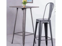 Nest Dream Mesa alta industrial en acero envejecido y madera oscura - Bistro - Antique Gris antracita