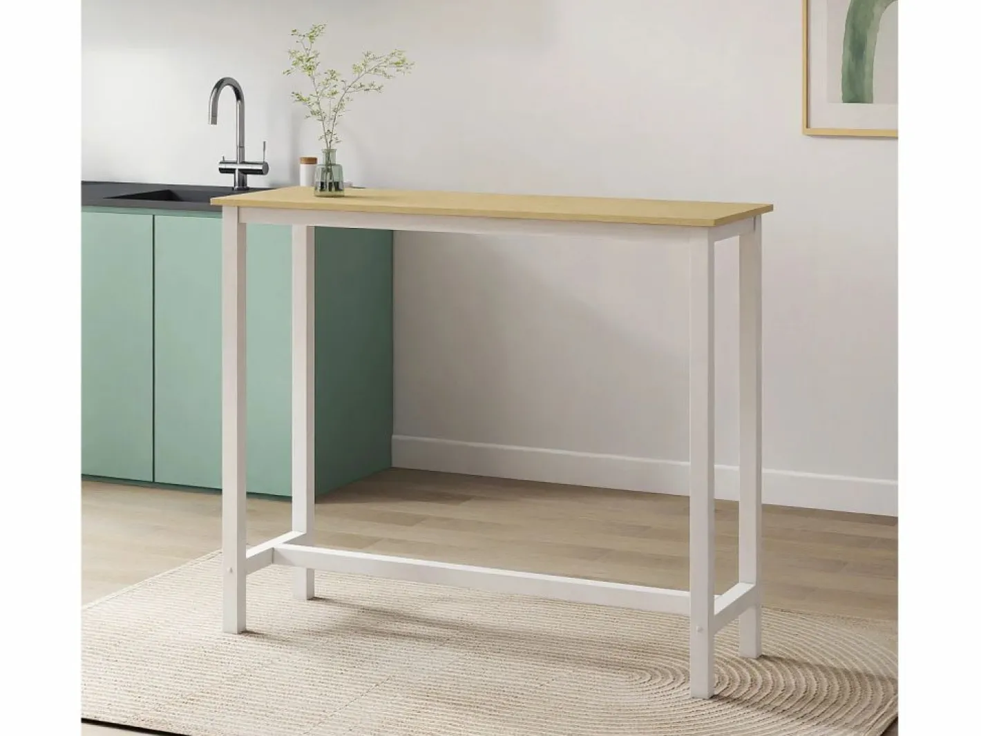 MB Muebles Bonitos Mesa alta para Cocina Comedor en Blanco y Sonoma 120x40x100cm Ani Color natural claro / Blanco Outlet