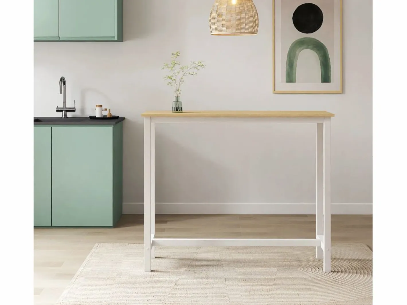 MB Muebles Bonitos Mesa alta para Cocina Comedor en Blanco y Sonoma 120x40x100cm Ani Color natural claro / Blanco Outlet