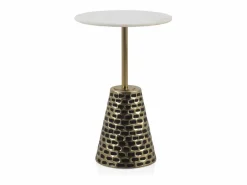 Mesa Auxiliar|Mesa auxiliar con base de metal oro antique y sobre de mármol blanco