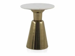 Mesa Auxiliar|Mesa auxiliar con base de metal y sobre de marmol blanco