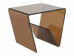 Vente-unique Mesa Auxiliar|Mesa auxiliar de cristal templado curvado - Marrón - ZENIA