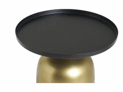 Miliboo Mesa Auxiliar|Mesa auxiliar de diseño redondo de metal dorado con tablero negro mate RAMSES