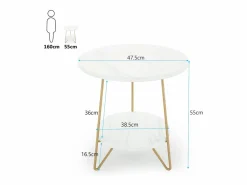 Tribesigns Mesa Auxiliar|Mesa auxiliar de mármol artificial de dos niveles, Mesa auxiliar redonda con estanterías, Mesa de noche moderna dorada, Blanca y dorada