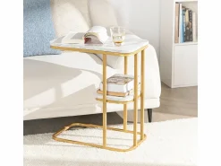 Mesa auxiliar moderna con extremo de café, sofá, mesa de centro, mesita de noche, efecto mármol, estructura de metal , 50x30x58 cm FBT110-G ES^Sobuy Clearance