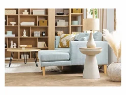 Mesa auxiliar redonda de diseño con almacenaje de metal greige y madera maciza de mango 52 cm TAM^Miliboo Outlet