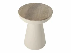 Mesa auxiliar redonda de diseño con almacenaje de metal greige y madera maciza de mango 52 cm TAM^Miliboo Outlet