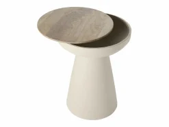 Mesa auxiliar redonda de diseño con almacenaje de metal greige y madera maciza de mango 52 cm TAM^Miliboo Outlet