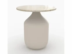 Rendez-Vous Déco Mesa auxiliar redonda de travertino y metal greige D45 cm - Louison Beige Online