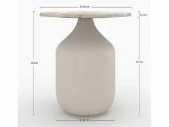 Rendez-Vous Déco Mesa auxiliar redonda de travertino y metal greige D45 cm - Louison Beige Online