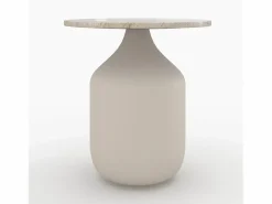 Rendez-Vous Déco Mesa auxiliar redonda de travertino y metal greige D45 cm - Louison Beige Online