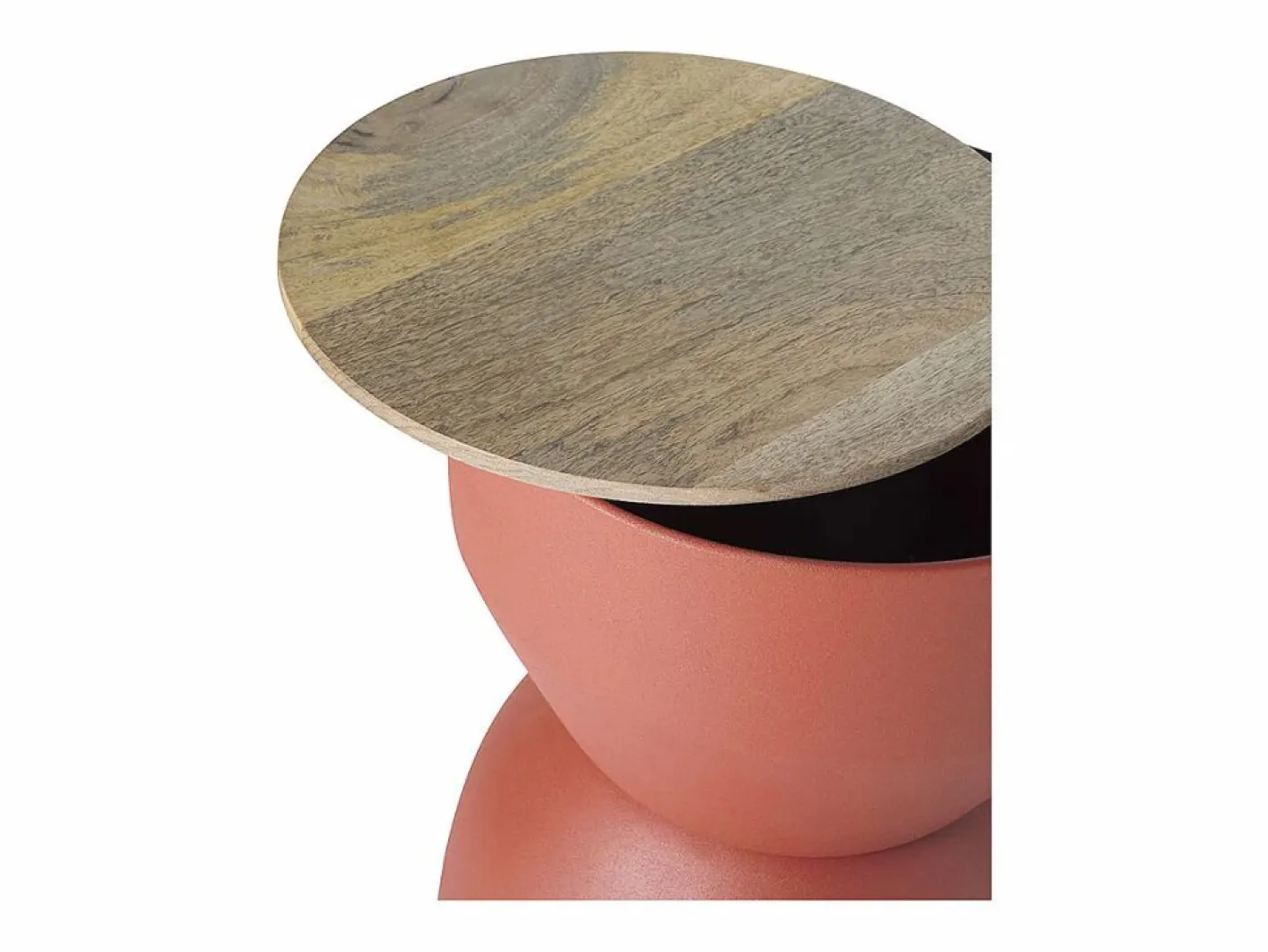 Miliboo Mesa Auxiliar|Mesa auxiliar redonda de diseño con almacenaje de metal y madera maciza de mango 30 cm YOYO