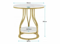 Mesa auxiliar redonda de dos niveles en oro , Mesa de noche moderna, Pequeña mesa auxiliar con estante de almacenamiento^Tribesigns New