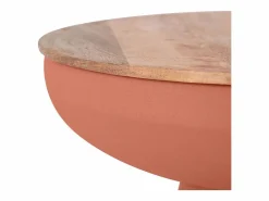 Mesa auxiliar redonda diseño con almacenamiento en metal tierra quemada y madera maciza de mango H52 cm TAM^Miliboo Outlet