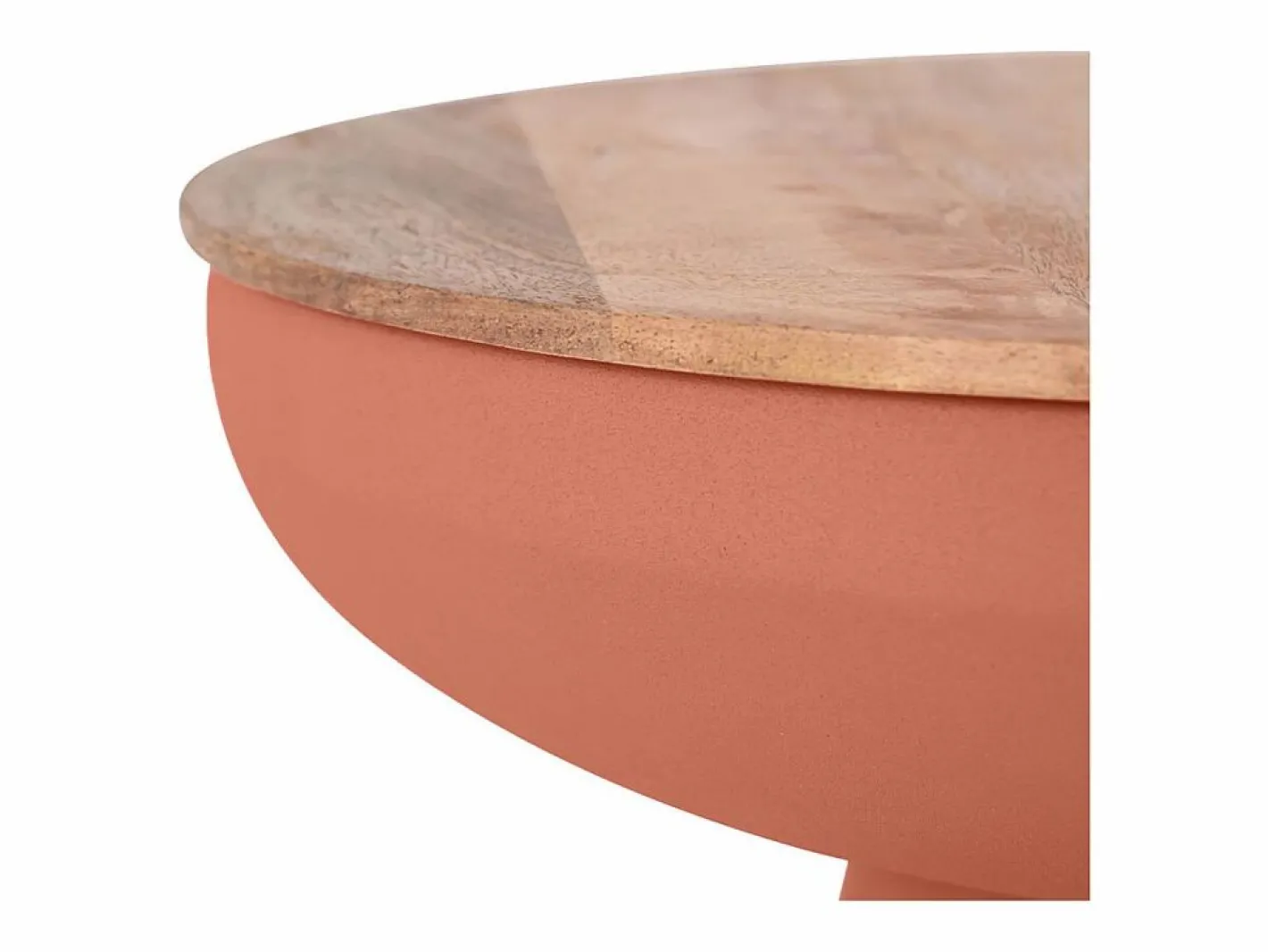 Mesa auxiliar redonda diseño con almacenamiento en metal tierra quemada y madera maciza de mango H52 cm TAM^Miliboo Outlet