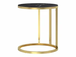 Clicnbuy Mesa auxiliar vidrio templado mármol negro y 45 cm Dorado
