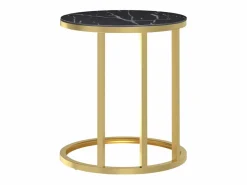 Clicnbuy Mesa auxiliar vidrio templado mármol negro y 45 cm Dorado