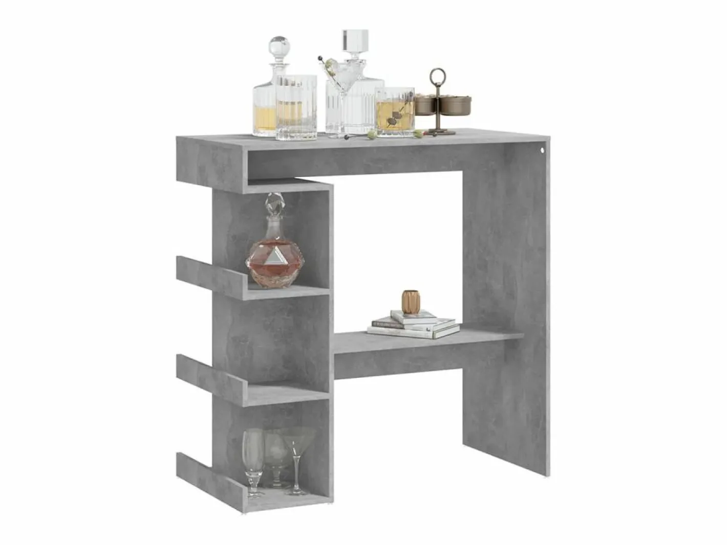 Clicnbuy Mueble Bar|Mesa bar almacenaje contrachapada hormigón 100x50x101,5 cm