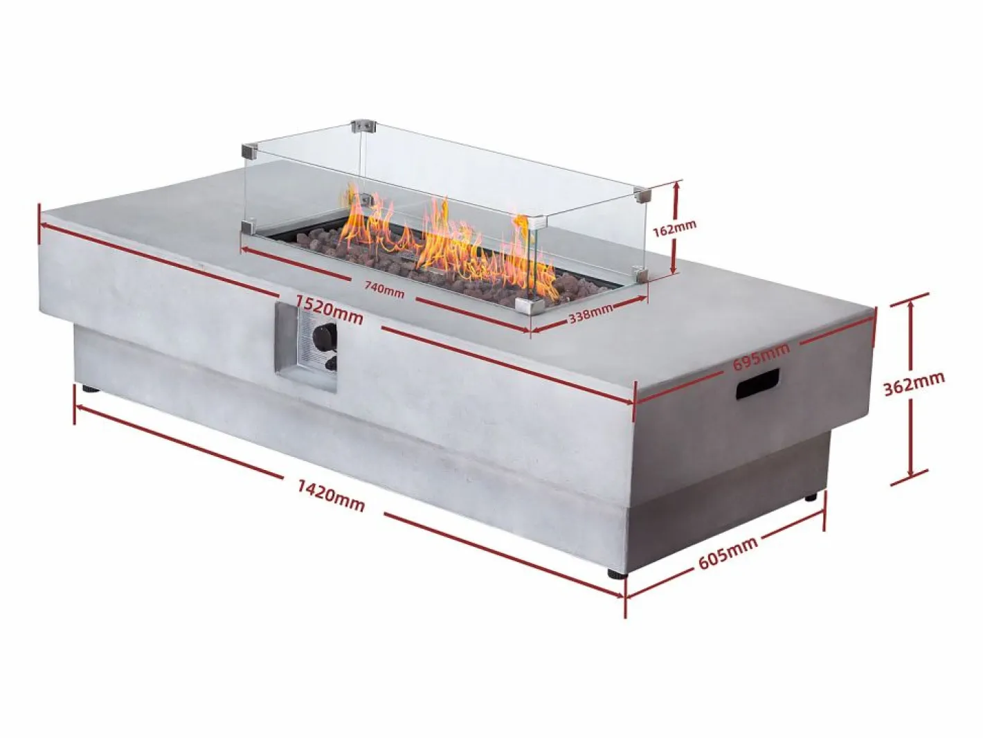 Mesa brasero antracita de gas rectangular y hoguera rectangular en MGO - SEROZA^Vente-unique Best