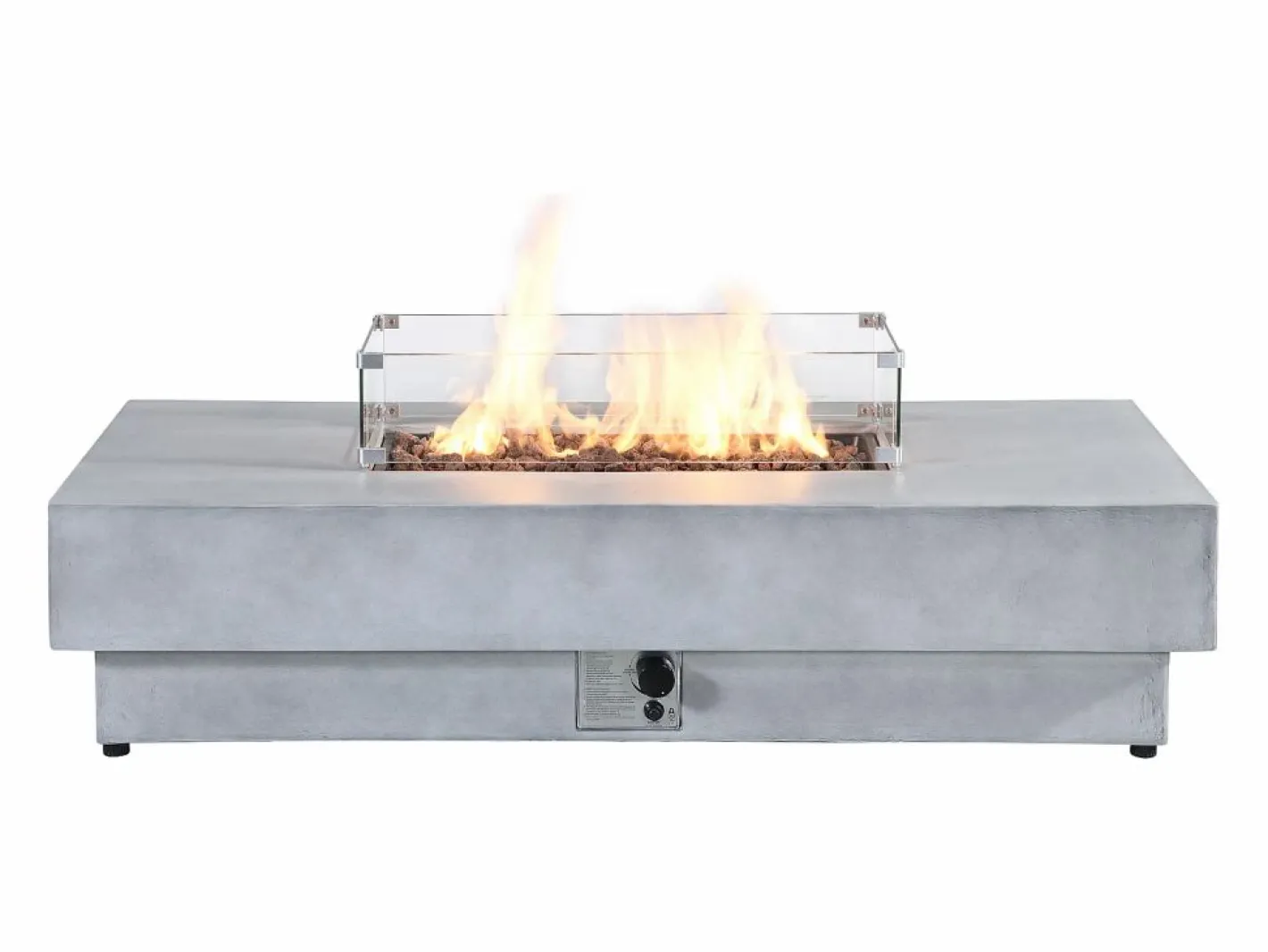 Vente-unique Brasero|Mesa brasero gris de gas rectangular con hoguera cuadrado en el centro de MGO - SEROZA