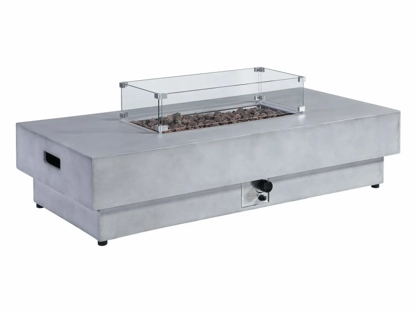 Vente-unique Brasero|Mesa brasero gris de gas rectangular con hoguera cuadrado en el centro de MGO - SEROZA