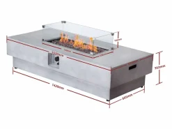 Vente-unique Brasero|Mesa brasero gris de gas rectangular con hoguera cuadrado en el centro de MGO - SEROZA