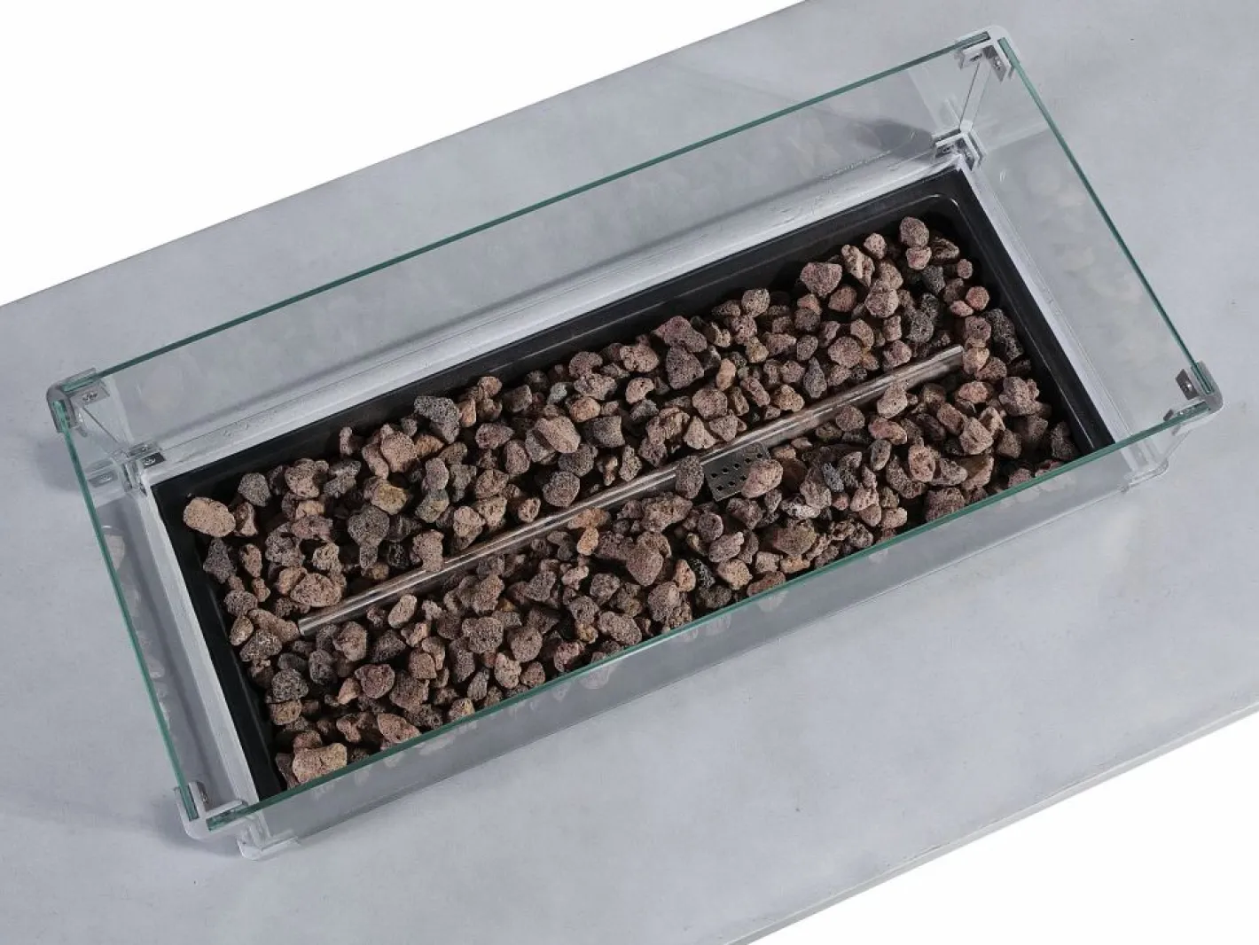 Vente-unique Brasero|Mesa brasero gris de gas rectangular con hoguera cuadrado en el centro de MGO - SEROZA