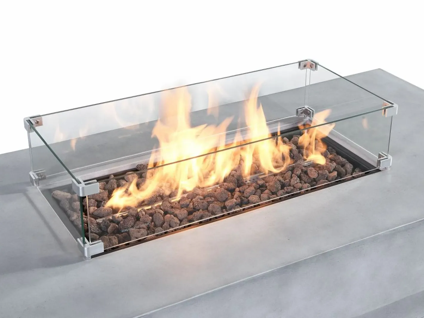 Vente-unique Brasero|Mesa brasero gris de gas rectangular con hoguera cuadrado en el centro de MGO - SEROZA