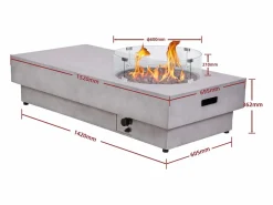 Vente-unique Brasero|Mesa brasero gris de MGO, de gas, rectangular con hoguera redonda en el lateral - SEROZA