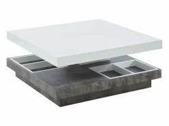 Mesa centro FAUSTO Tablero pivotante blanco y cemento^Vente-unique Clearance