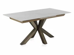 Mesa cerámica extensible blanca 160/210x90 con pie metal color cobre Blanco Outlet