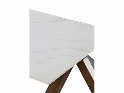 Mesa cerámica extensible blanca 160/210x90 con pie metal color cobre Blanco Outlet