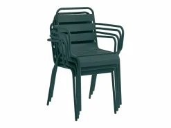 MYLIA Comedores De Jardín|Mesa comedor jardín metal una mesa D.110cm y 4 sillas apilables - Verde - MIRMANDE