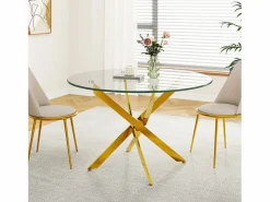 Mesa comedor redonda 2-4 personas vidrio templado y metal - carga max 100kg - Transparente - 90x90x75cm^DripeX Hot