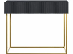 SELSEY Mesa consola con cajón - 90 cm - negra con patas de metal dorado - VELDIO Negro